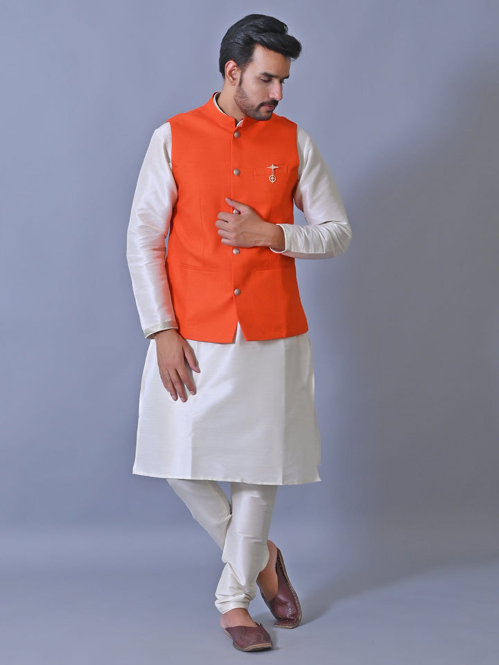 Textured Orange Nehru Jacket