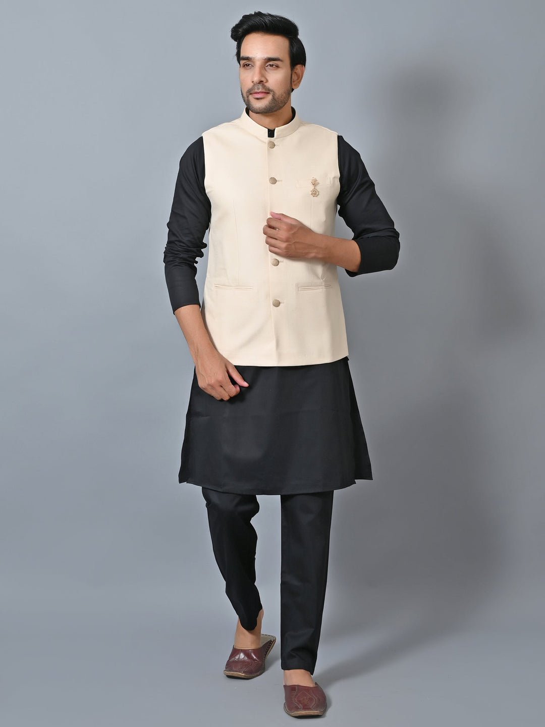 Solid Cream Nehru Jacket