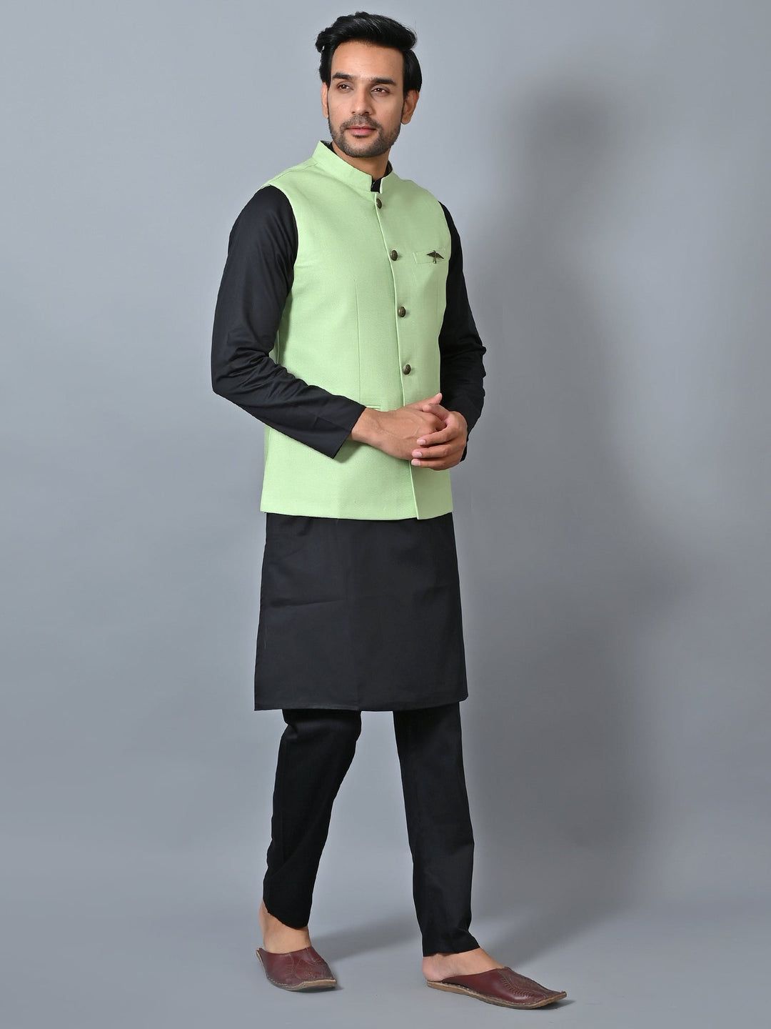 Solid Green Nehru Jacket