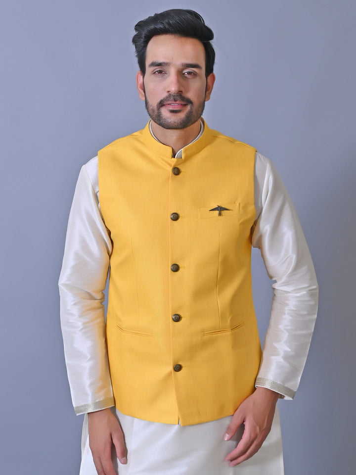 Textured Mustard Nehru Jacket