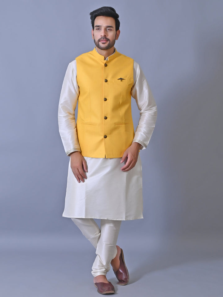Textured Mustard Nehru Jacket