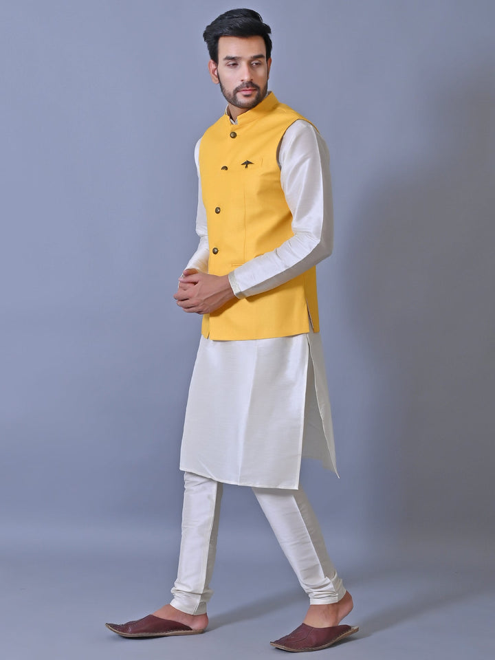 Textured Mustard Nehru Jacket