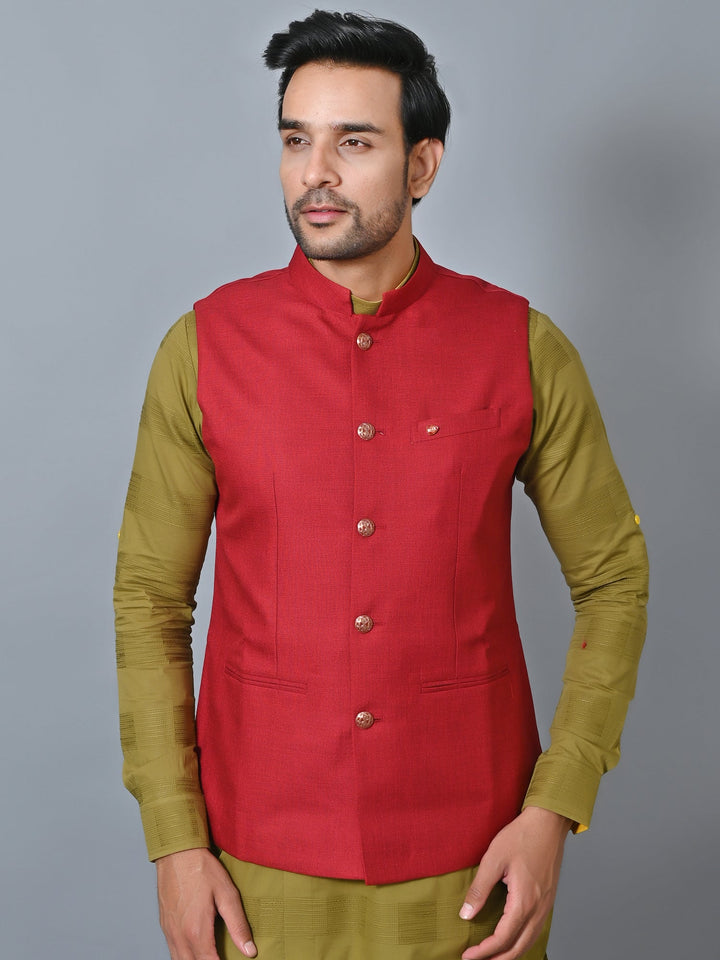 Solid Red Nehru Jacket