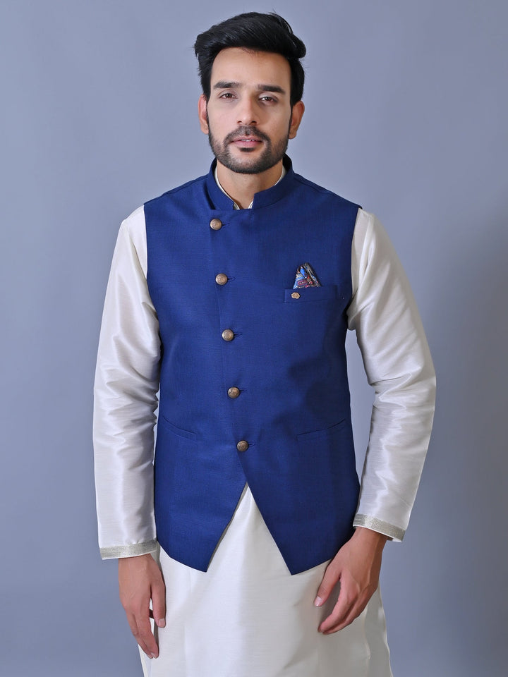 Textured Blue Nehru Jacket