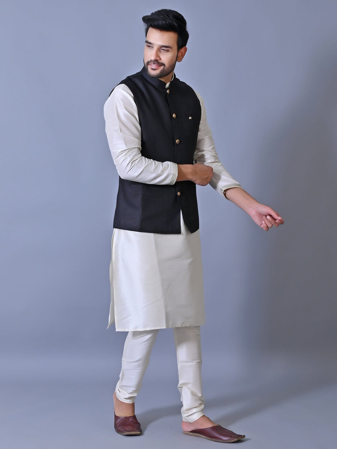 Textured Black Nehru Jacket