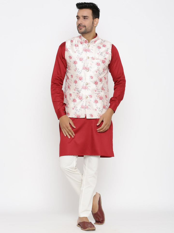 Floral Beige Nehru Jacket