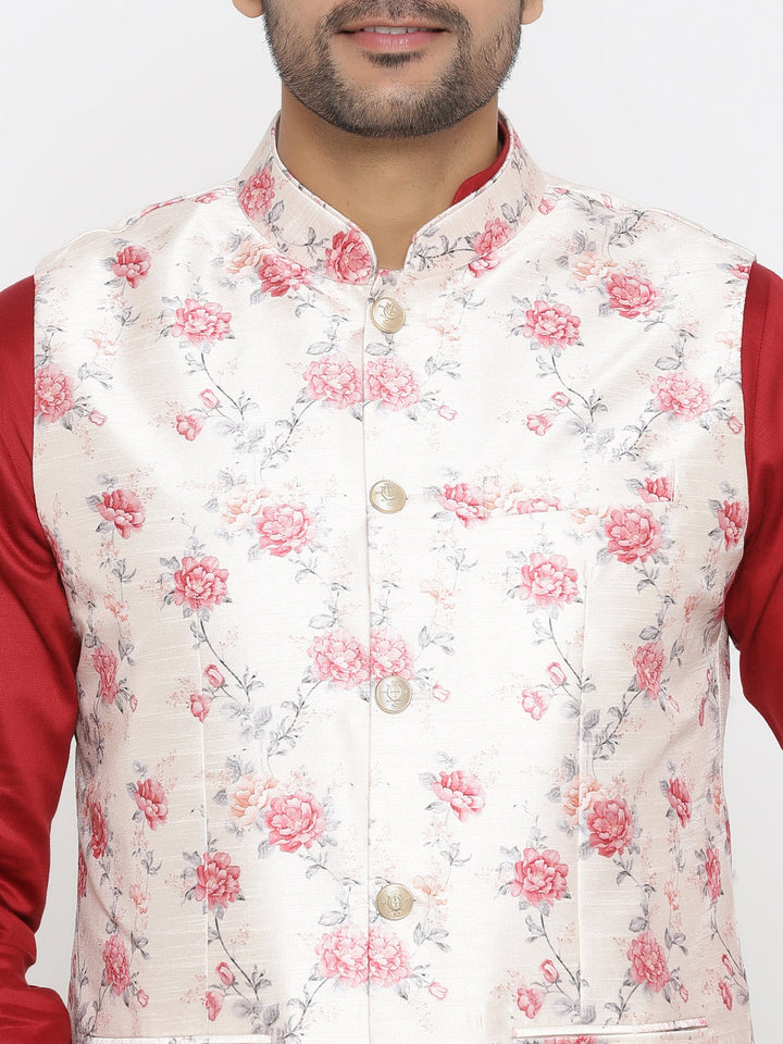Floral Beige Nehru Jacket