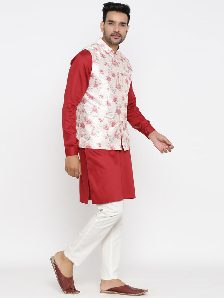 Floral Beige Nehru Jacket