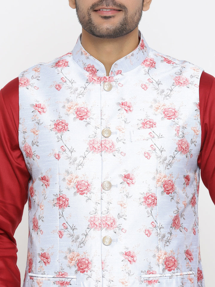 Floral White Nehru Jacket