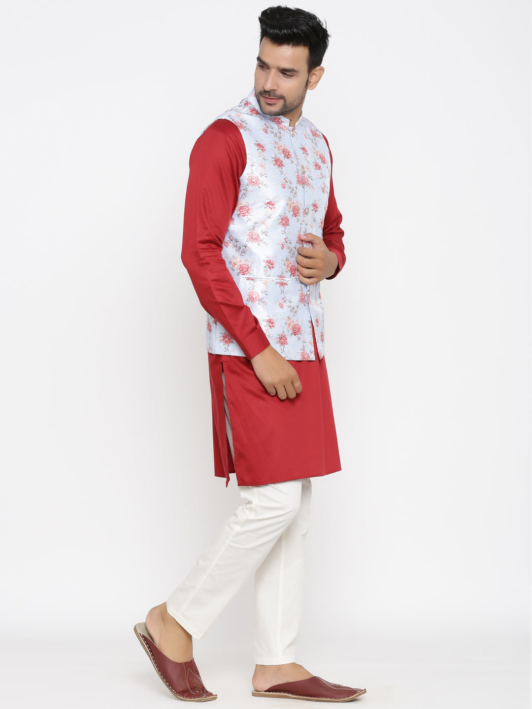 Floral White Nehru Jacket