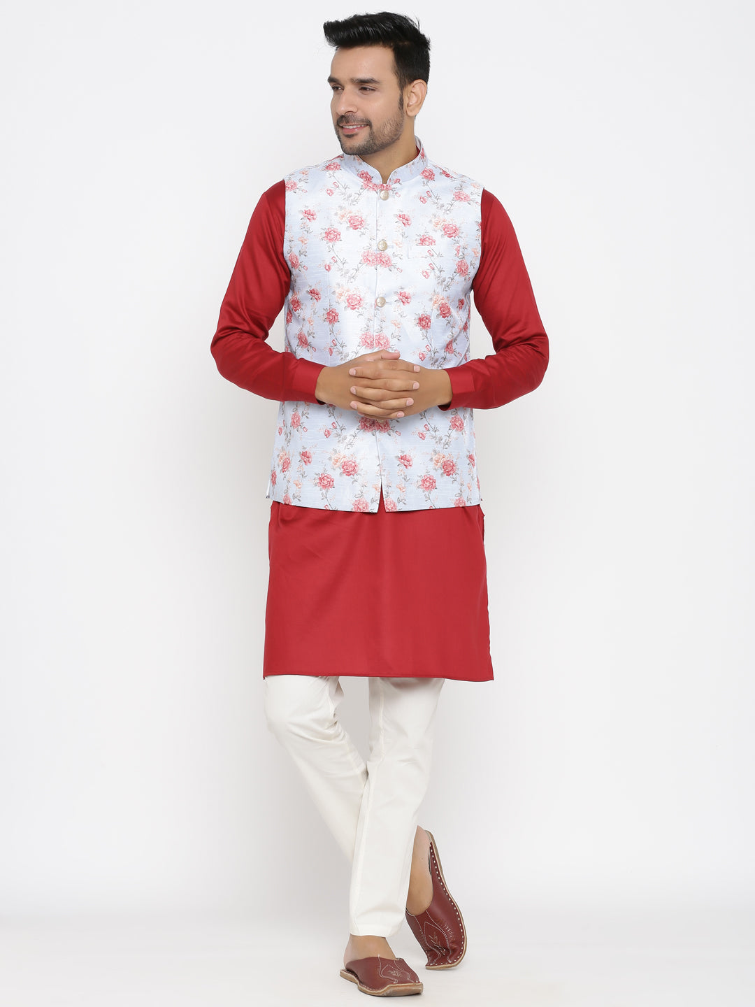 Floral White Nehru Jacket