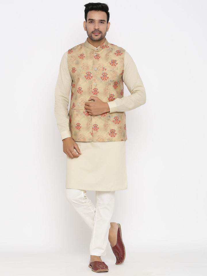 Floral Beige Nehru Jacket
