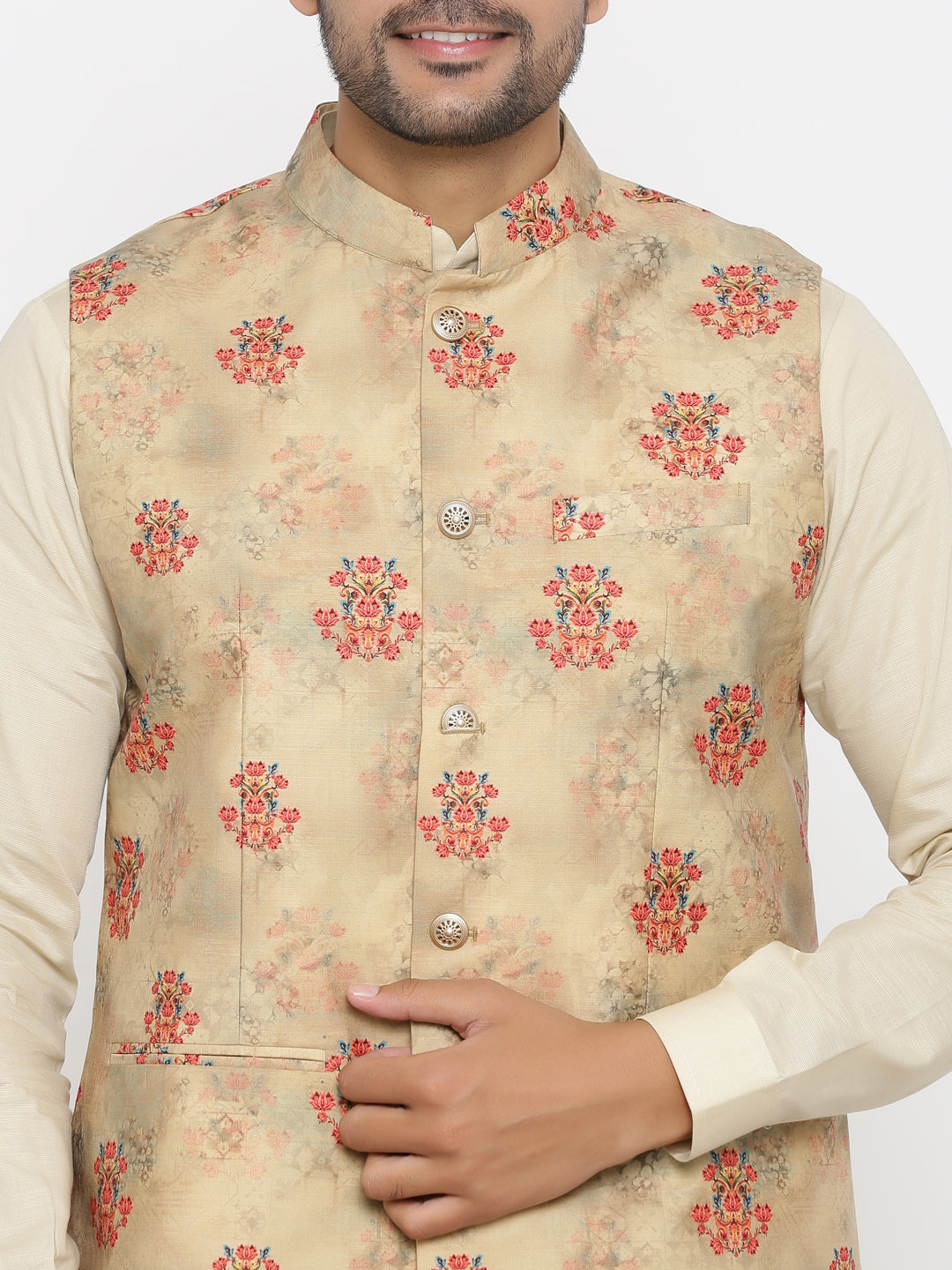 Floral Beige Nehru Jacket