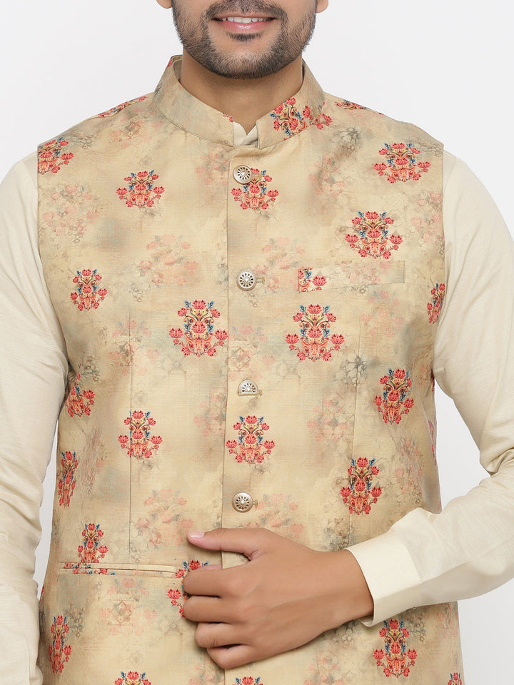 Floral Beige Nehru Jacket