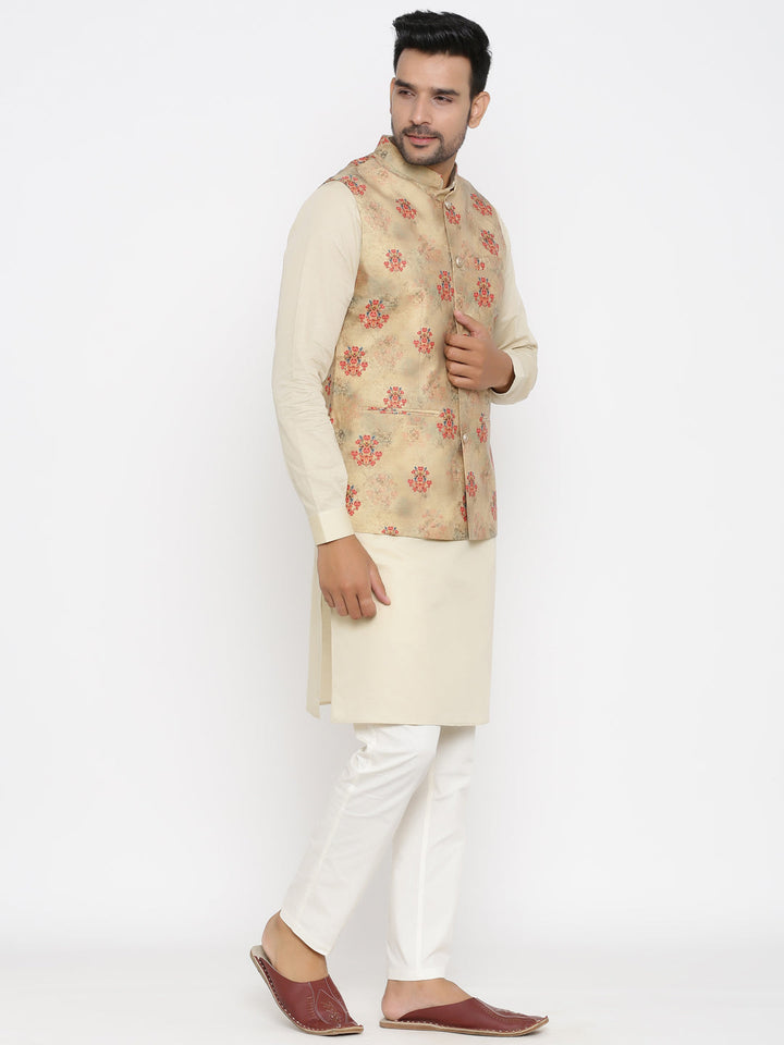 Floral Beige Nehru Jacket