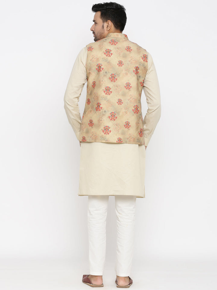 Floral Beige Nehru Jacket