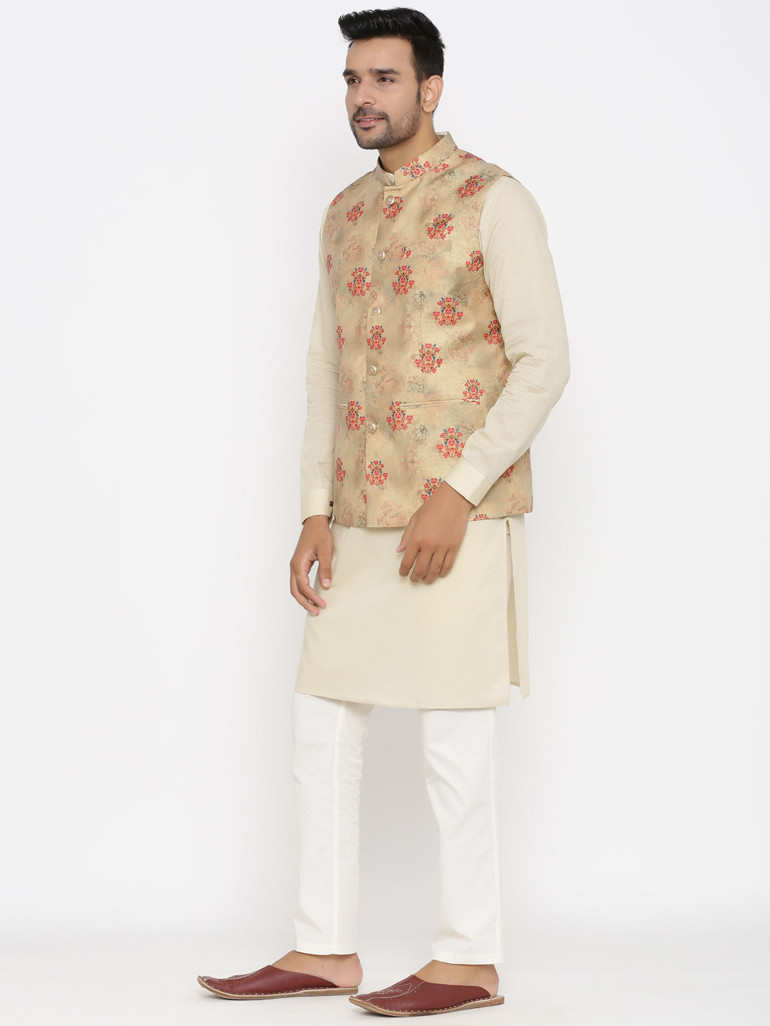 Floral Beige Nehru Jacket