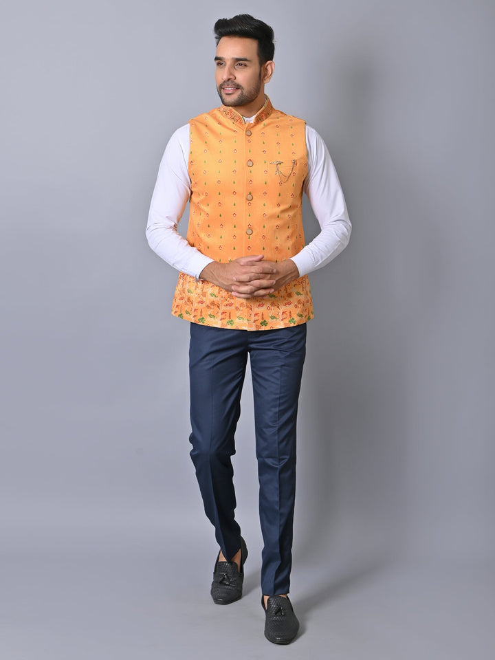 Ethnic Motifs Yellow Nehru Jacket