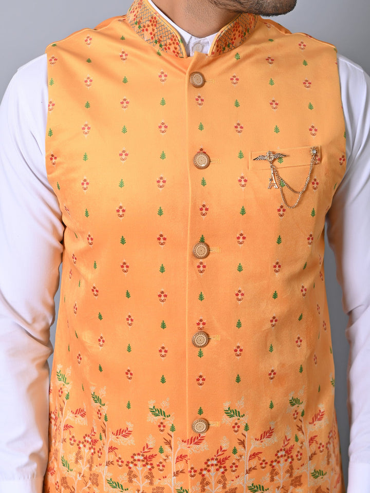 Ethnic Motifs Yellow Nehru Jacket