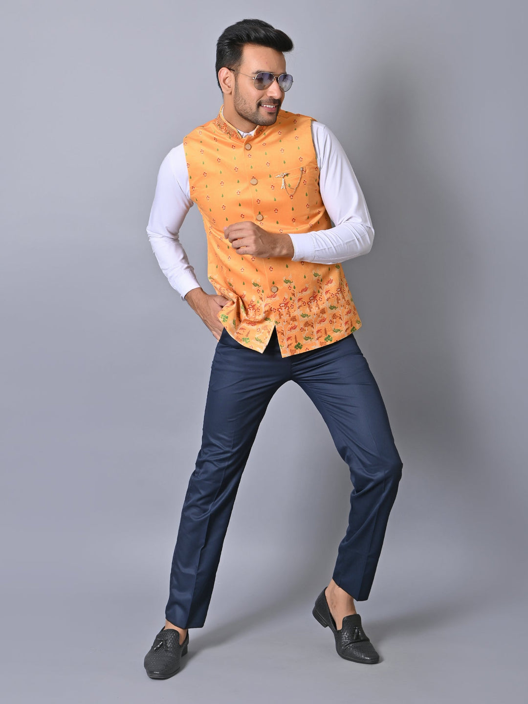 Ethnic Motifs Yellow Nehru Jacket