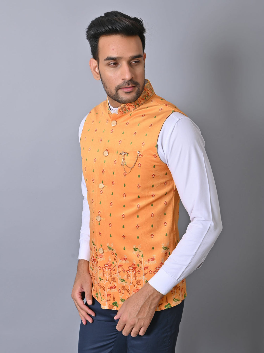 Ethnic Motifs Yellow Nehru Jacket