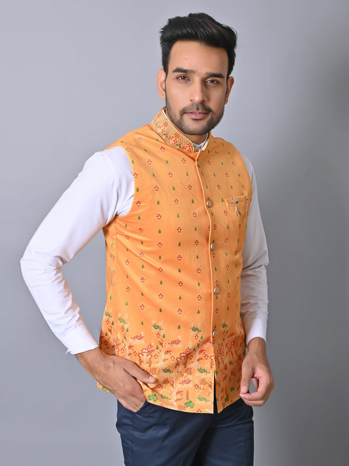 Ethnic Motifs Yellow Nehru Jacket