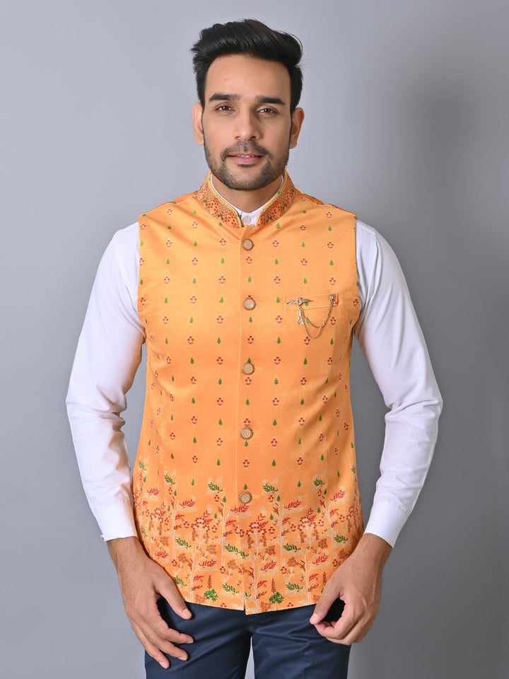 Ethnic Motifs Yellow Nehru Jacket