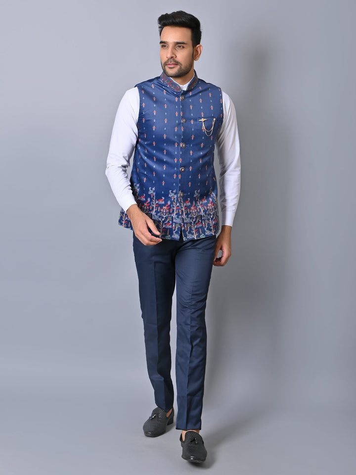 Ethnic Motifs Blue Nehru Jacket