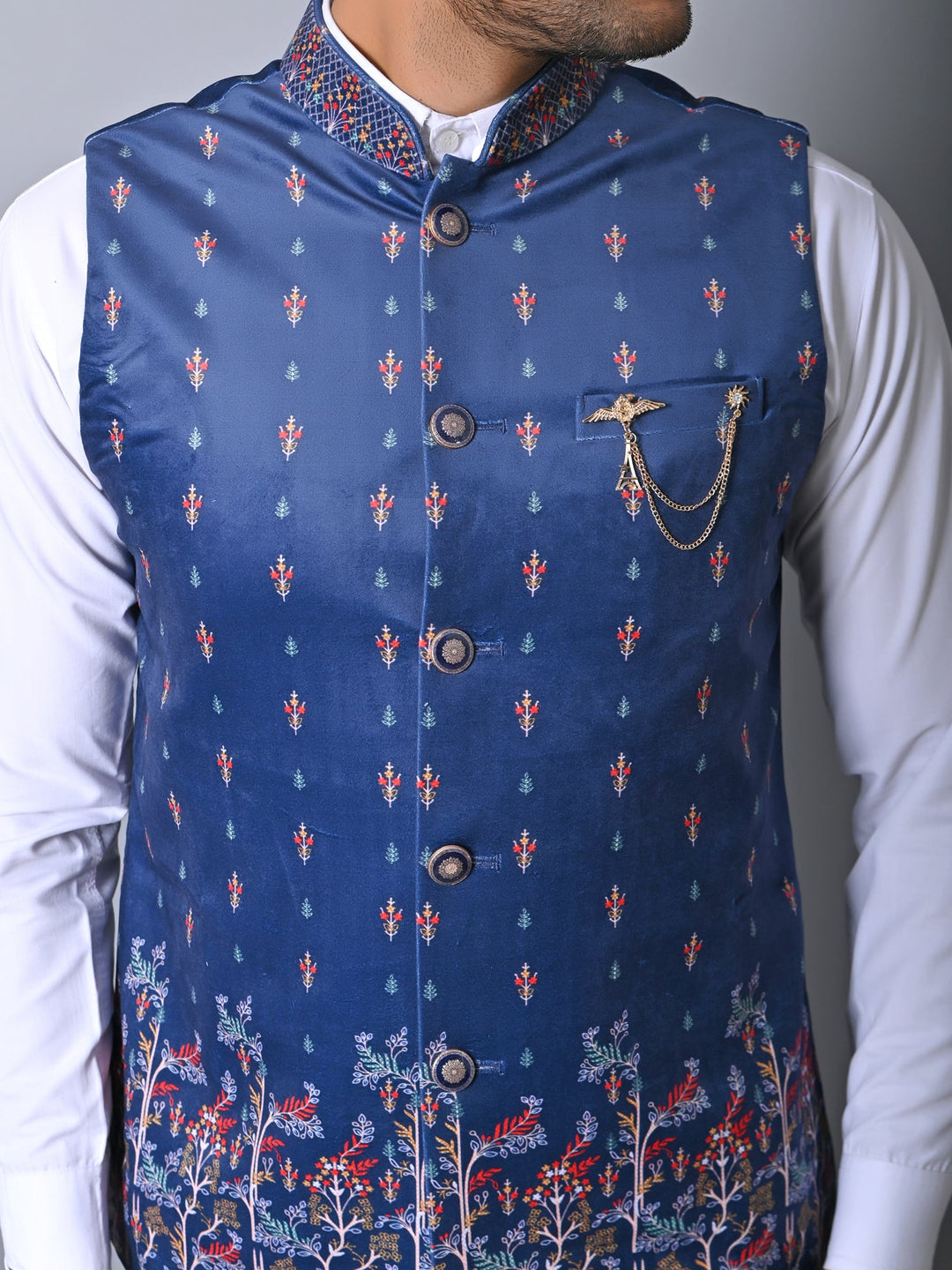 Ethnic Motifs Blue Nehru Jacket