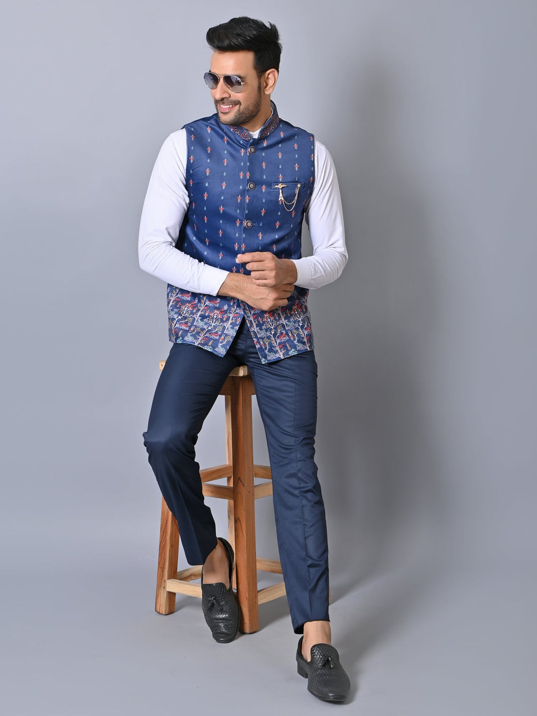 Ethnic Motifs Blue Nehru Jacket