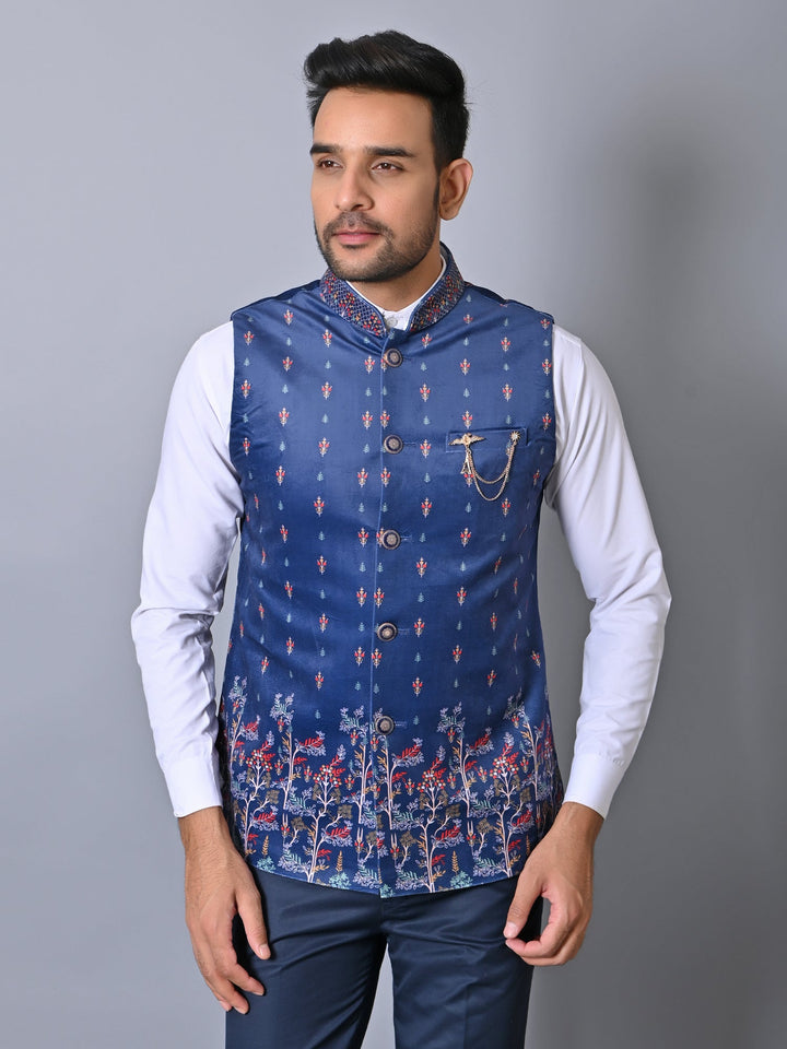 Ethnic Motifs Blue Nehru Jacket