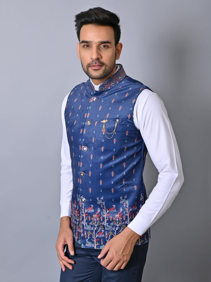 Ethnic Motifs Blue Nehru Jacket