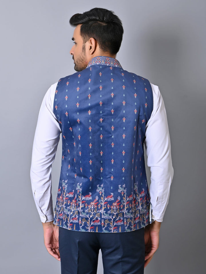 Ethnic Motifs Blue Nehru Jacket