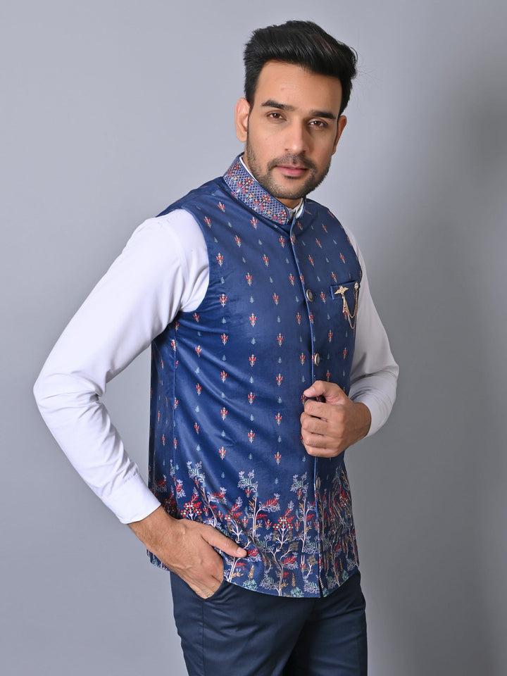 Ethnic Motifs Blue Nehru Jacket