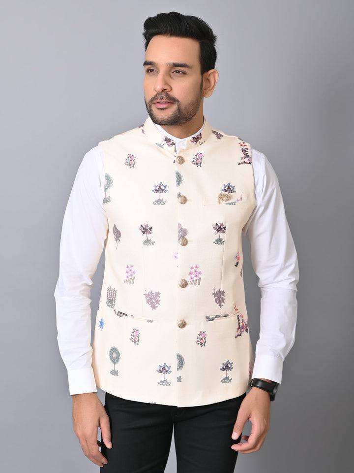 Ethnic Motifs Yellow Nehru Jacket