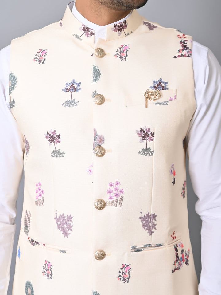 Ethnic Motifs Yellow Nehru Jacket