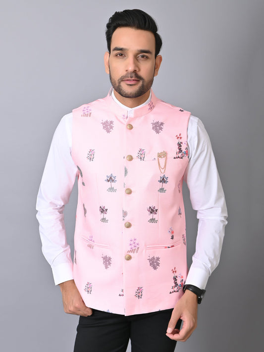 Ethnic Motifs Pink Nehru Jacket