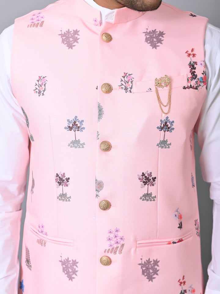 Ethnic Motifs Pink Nehru Jacket