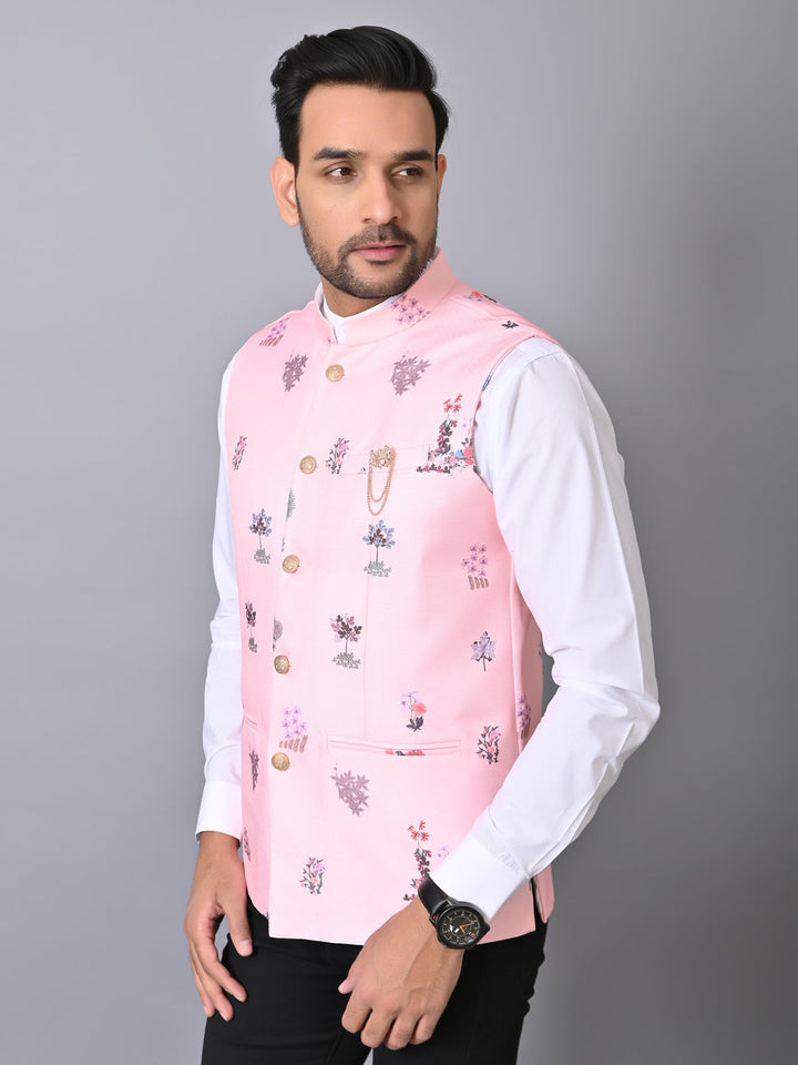 Ethnic Motifs Pink Nehru Jacket