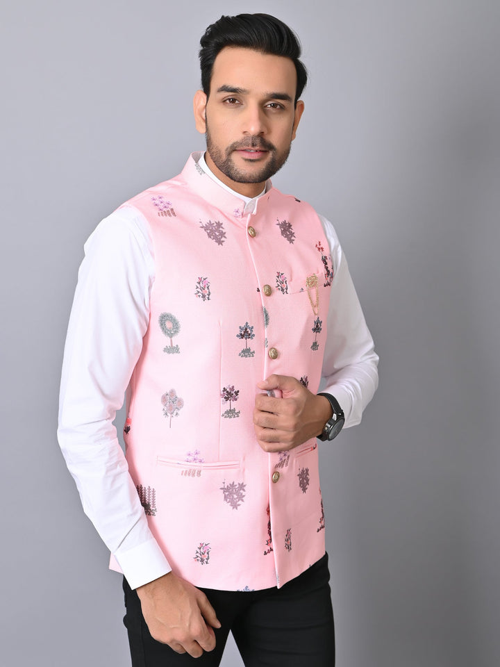 Ethnic Motifs Pink Nehru Jacket