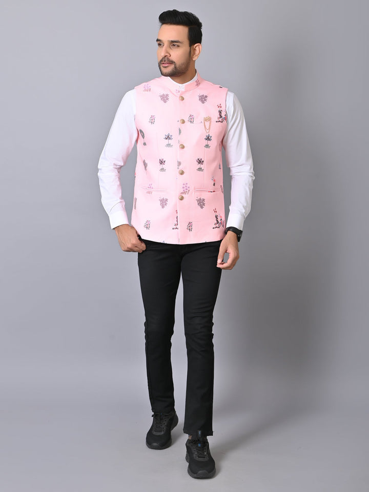 Ethnic Motifs Pink Nehru Jacket