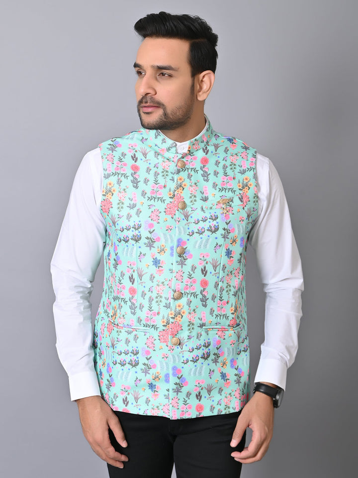 Floral Sea Green Nehru Jacket