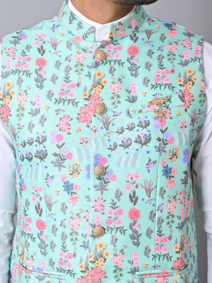 Floral Sea Green Nehru Jacket