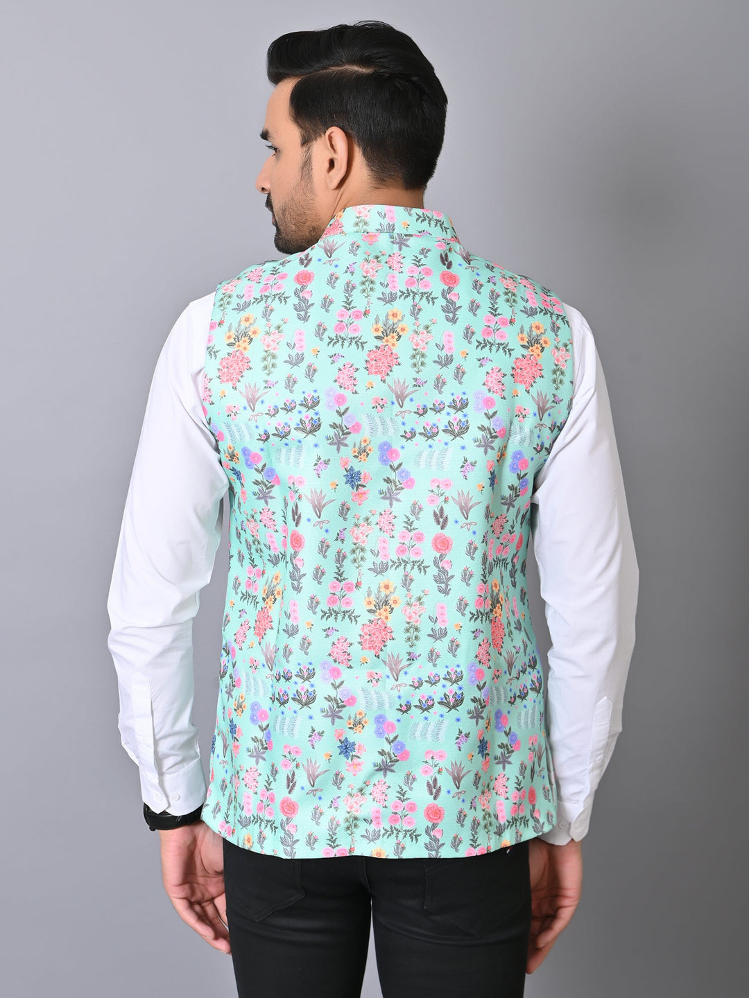 Floral Sea Green Nehru Jacket