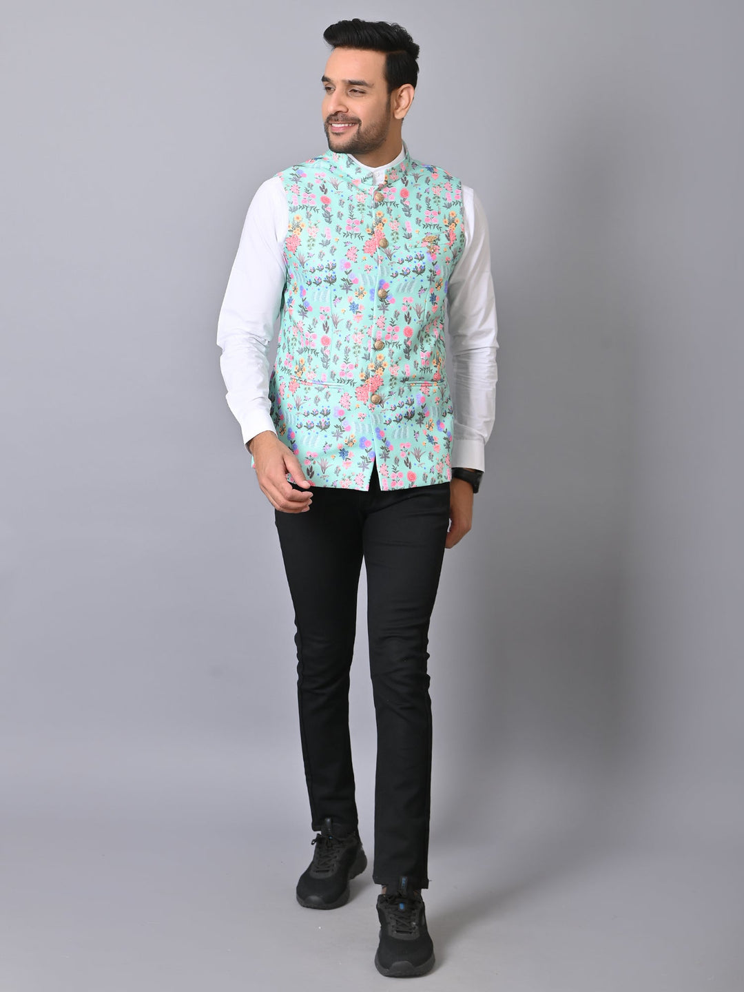 Floral Sea Green Nehru Jacket