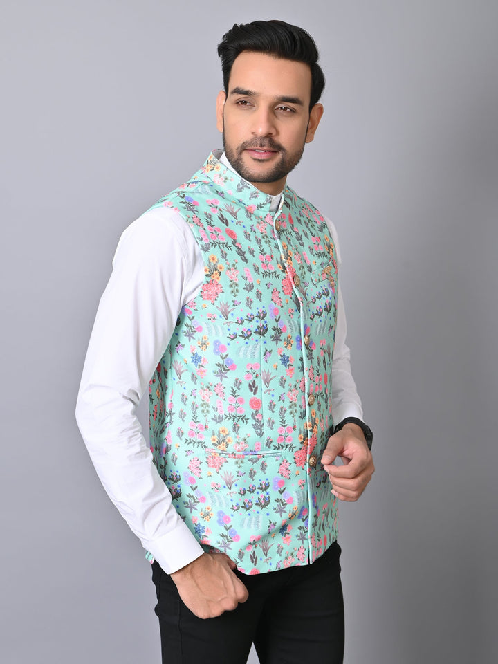 Floral Sea Green Nehru Jacket