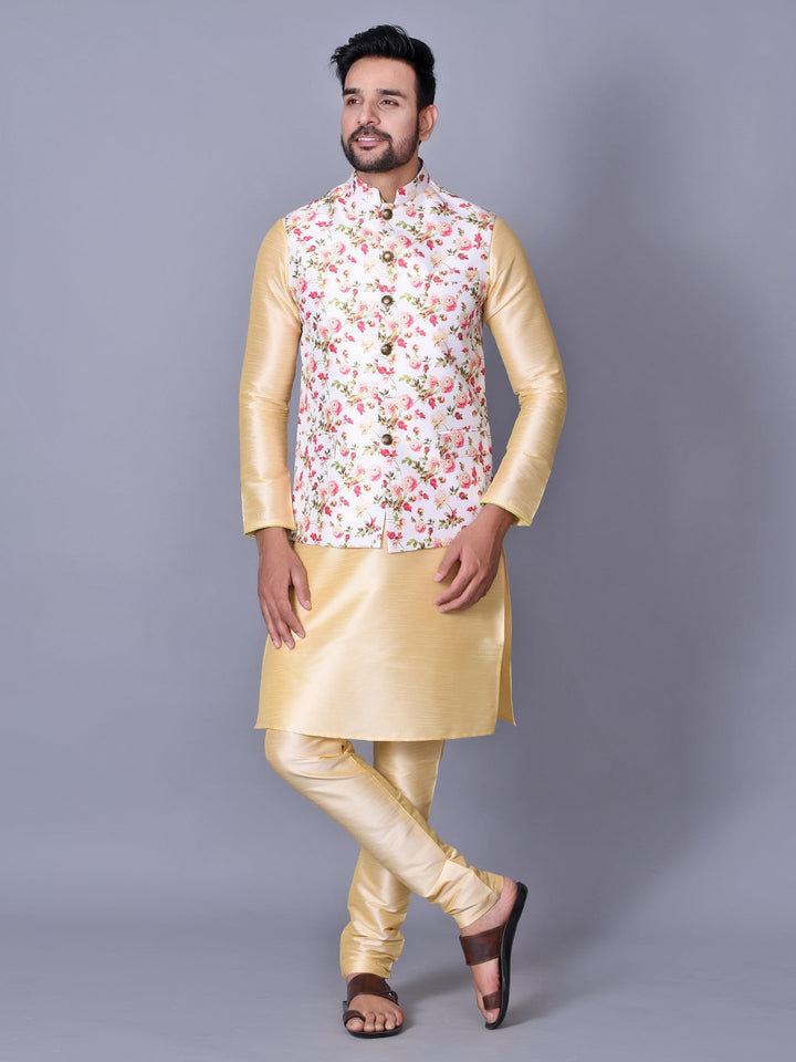 Floral Off White Nehru Jacket