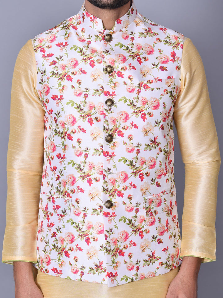 Floral Off White Nehru Jacket