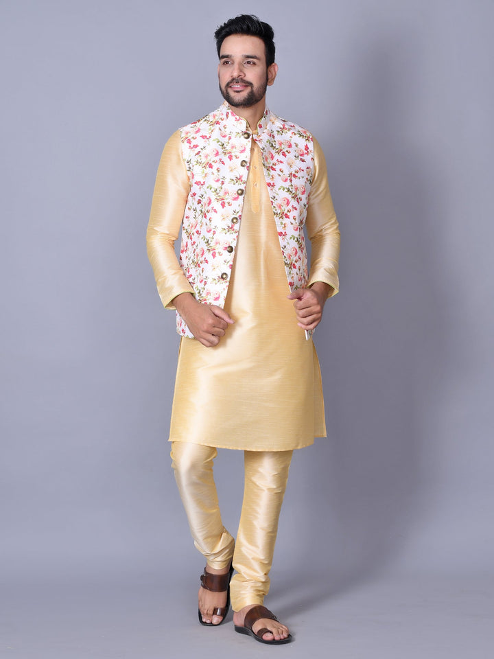 Floral Off White Nehru Jacket