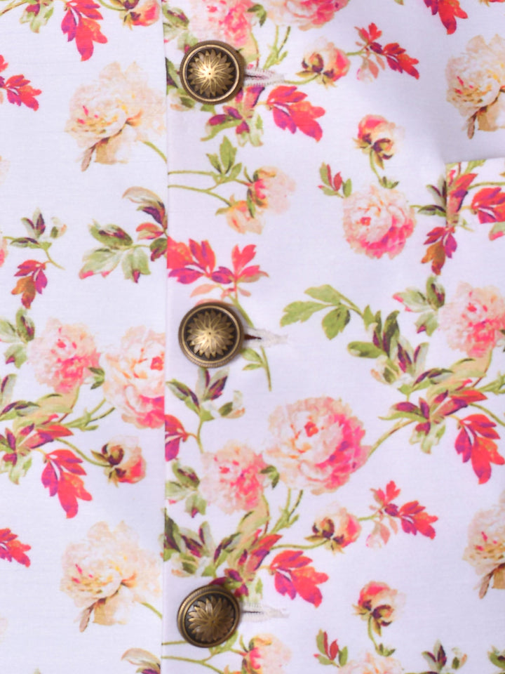 Floral Off White Nehru Jacket